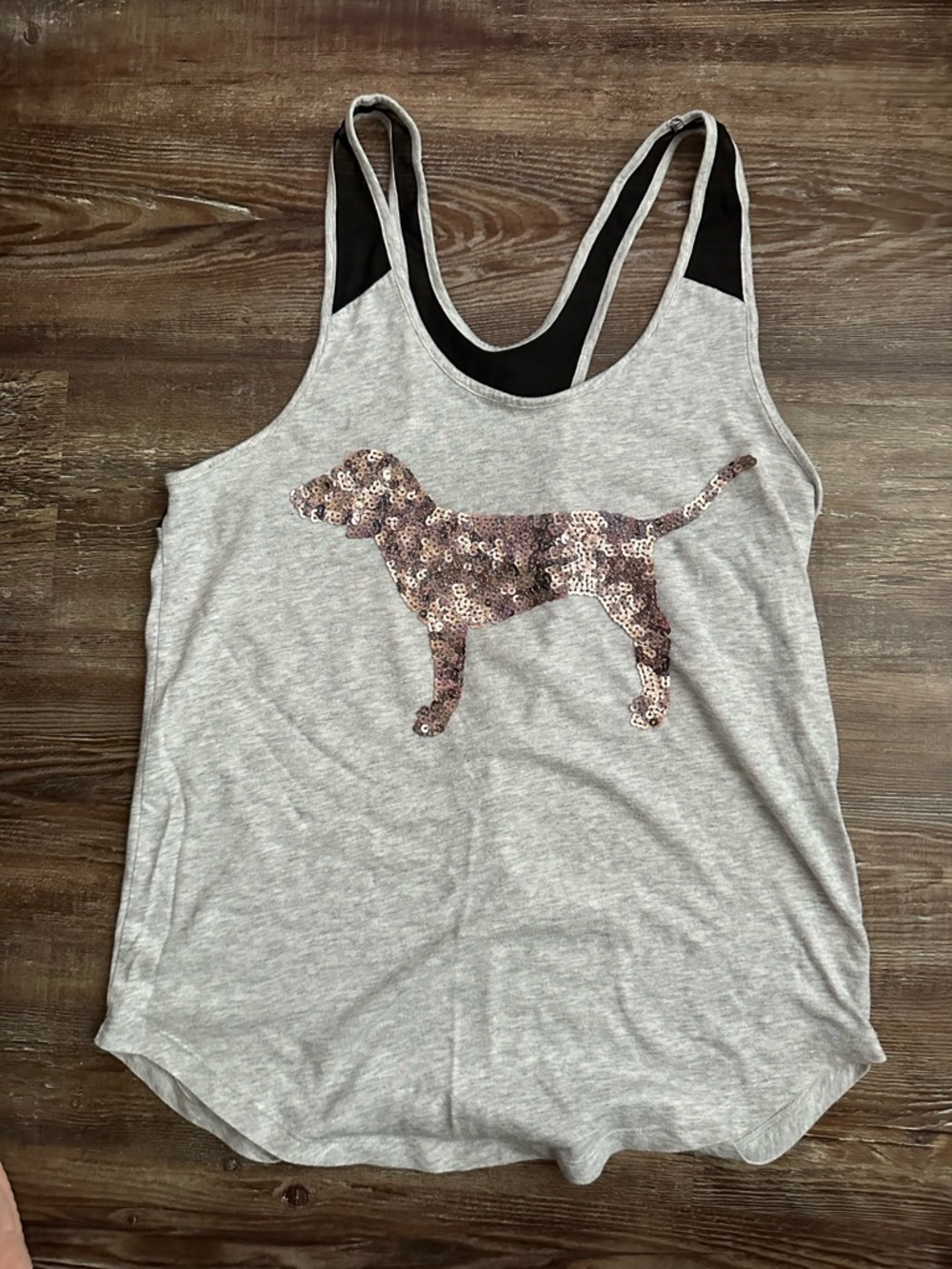 PINK Victoria's Secret Gray Tank Top with Sequin Dog Graphic